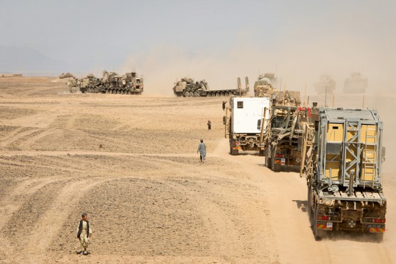 Military vehicles transporting equipment from Sterga to Camp Bastion [Picture: Corporal Daniel Wiepen, Crown copyright]