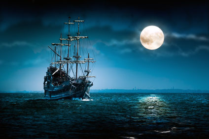 image of Ghostly sailing ship in the moon light
