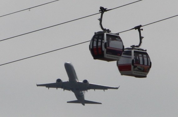 Cable cars stretch across the Thames near City Airport