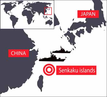 Map drawing of the Pacific showing the Senkaku Islands