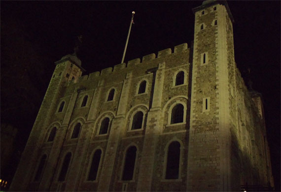 Night time picture of The White Tower in Tower of London